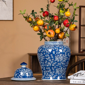Piccolo vaso in ceramica blu e bianco barattolo di zenzero stile UK in pietra ceramica <span class=keywords><strong>con</strong></span> coperchio può installare lampade da tavolo - Product Image 4
