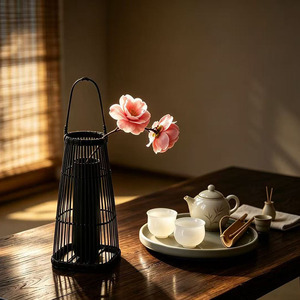 Bamboo Woven Tabletop Vase Handmade Asian Zen Style Decorative Flower Basket For Tea Ceremony Home Dcor - Product Image 3