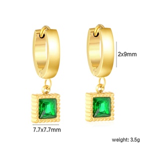 New Trend Non Tarnish 18k Gold Plated Stainless Steel Wholesale Geometry Round <b>Turquoise</b> Zircon Pendant <b>Earrings</b> for Women - Product Image 3