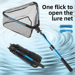 Épuisette de pêche triangulaire pliable en alliage d'aluminium avec manche télescopique, filet recouvert de caoutchouc, portable, pour capture rapide de carpes, barres et kayak - Product Image 3