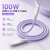 Câble USB-C vers USB-C 1,2 m 100 W 5A PD à charge rapide, embout métallique, USB 2.0, tressé en nylon, cordon de données USB-C, OEM ODM, logo personnalisé