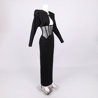 Robes de soirée noires de luxe, élégantes, à manches longues, en maille, corset, robe moulante maxi, robe de soirée formelle sexy pour femmes