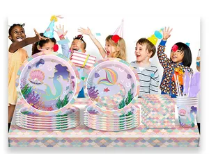 Mermaid tek kullanımlık sofra seti kız doğum günü partisi süslemeleri tabaklar bardak masa örtüsü çatal afiş