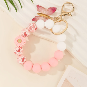 Llavero de Pulsera de Cuentas de Silicona con Dije de Mariposa, Degradado Colorido, Cierre de Langosta, Impresión UV, Ecológico - Product Image 5