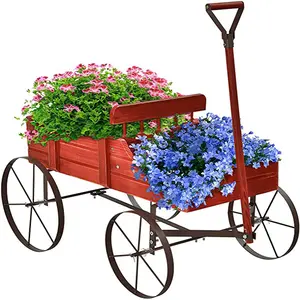 Fioriera da giardino in legno decorativo per fioriera Dropshipping con ruote 2 sezioni di piantagione e maniglia regolabile per la decorazione domestica