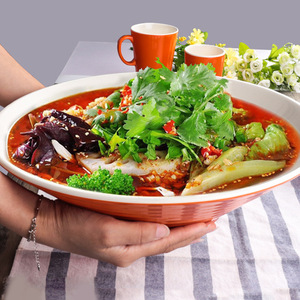 Tazón grande de melamina de dos tonos para restaurante y comida Mala Tang, tazón duradero con diseño rojo y blanco. - Product Image 1