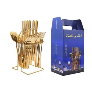 Hot Selling Disposable 24-Piece Sustainable Modern Gift Set Gold Stainless Steel Mirror Finish Flatware Box Custom Logo Option - Product Image 5