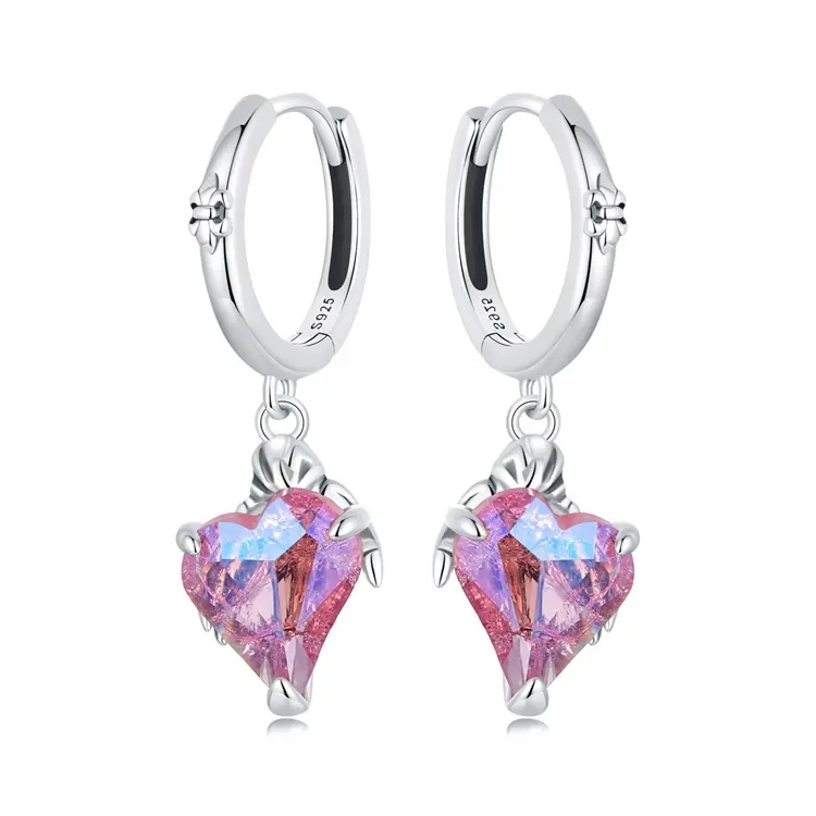 Youchuang nuova massa all'ingrosso di vetro da sposa gemma orecchino 2024 di gioielli di moda 925 argento rosa San Valentino orecchini a cuore