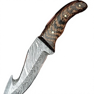 Couteau de chasse Damas fait main à lame fixe avec manche en bois Pakka et étui en cuir – Outil de survie pour le camping et le bushcraft - Product Image 1
