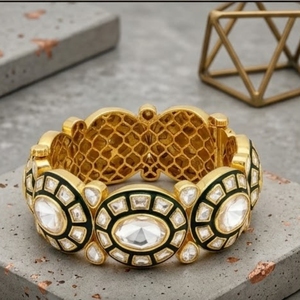 925 Silver Monzo Kundan Bracelet Antique Designer <b>Kada</b> Polki Stone Ethnic Wedding Jewelry for Women - Product Image 4