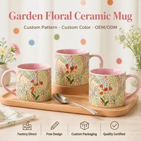 Mug en céramique de grande capacité, style vintage occidental, écologique et créatif, motif de printemps, fille aux fleurs, porcelaine sûre, poignée ergonomique