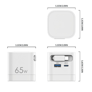 65W Bloco Carregador com Cabo Retrátil Tipo C e Dual Port Viagem GAN Carregador, PD PPS Rápido Carregador de Parede Dobrável - Product Image 3