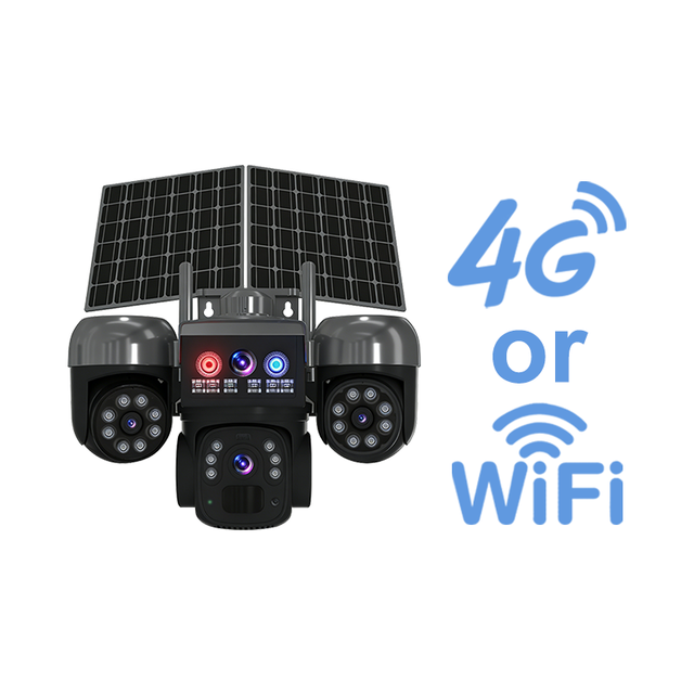 V380 Pro 3-Lens 4G WIFI 9MP Dual Solar Panel Battery PTZ AI Smart Security Camera with Built-in Mic for CCTV Camera