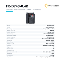Variateur de fréquence FR-D740-0.4K série D700 0,4 kW 1,2 A triphasé 380-480 V avec Modbus RTU intégré STO IP20 pour moteur à induction