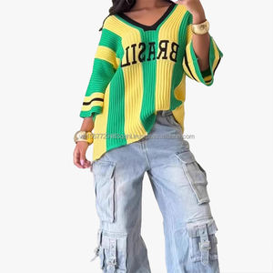 Nuevo Suéter Deportivo de Punto Holgado con Letras Estampadas, Estilo Jersey, Cuello Redondo, 100% Algodón, Personalizable, Venta al Por Mayor 2026 - Product Image 5