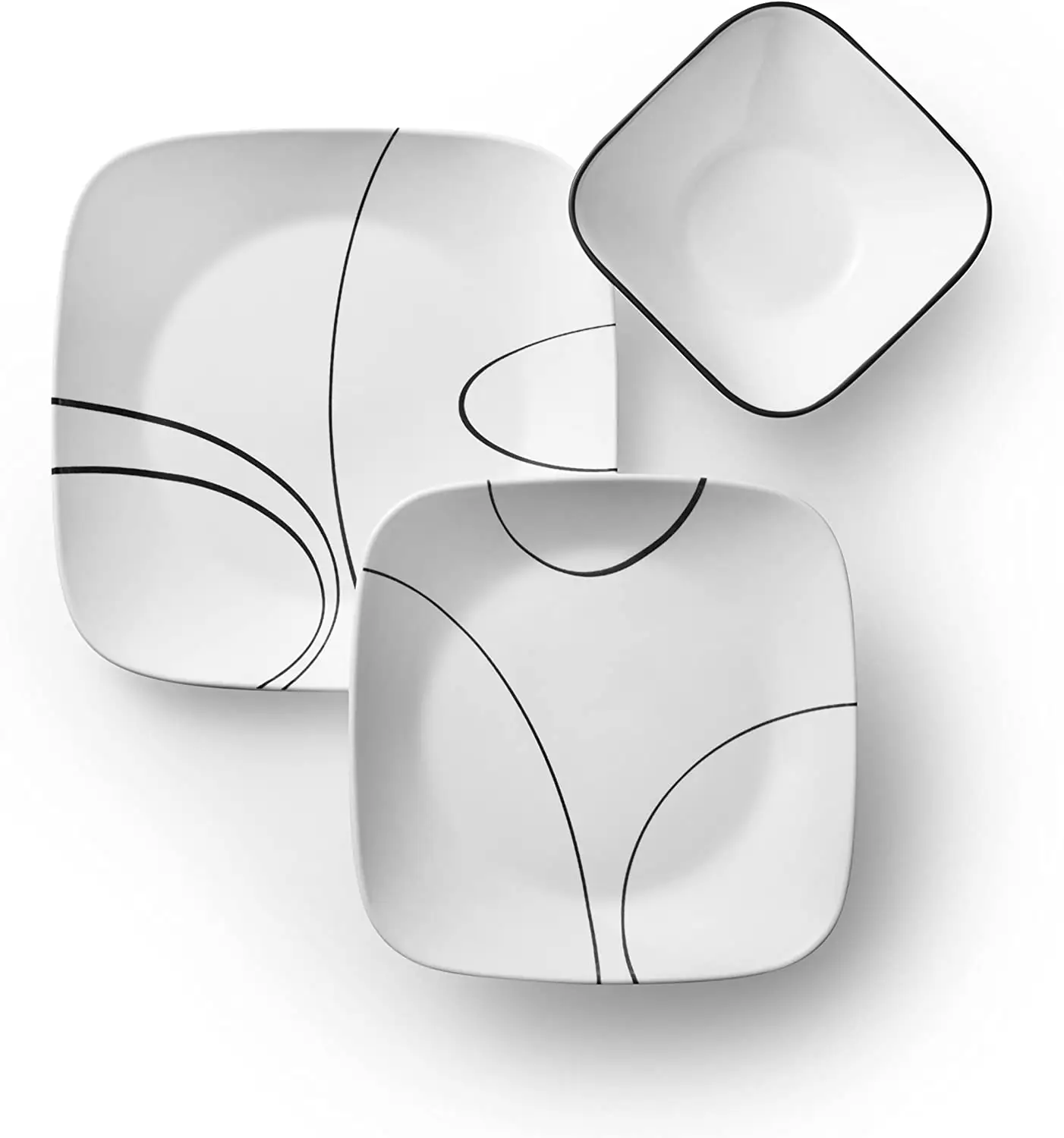 卸売スクエアプレートボウルホワイトシンプルトリム幾何学ラインメラミン家庭用食器セット