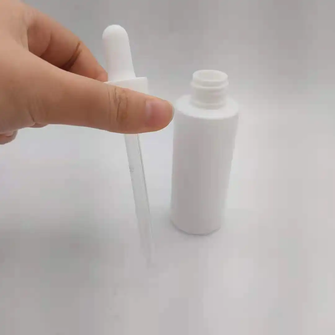 Botellas de plástico redondas de polietileno de alta densidad, gotero de 96mm con tapón de rosca de 20mm, color blanco, 60ml