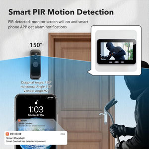 Sonnette vidéo sans fil étanche IP65 5000mAh, détection de mouvement, moniteur de sécurité domestique avec écran LCD de 4 pouces - Product Image 2