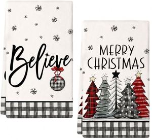 Decor Kitchen Towel Set of 2 With <b>Christmas</b> Letter Design Xmas <b>Tree</b> Dish Hand Towels - Product Image 1