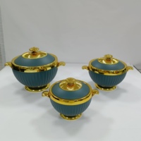 Ensemble de chauffe-plats de luxe sur pied 1.2L 1.8L 3.2L avec bordure dorée, pot isotherme, plat de service thermique pour fêtes musulmanes