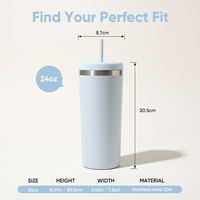 Bouteille isotherme à double paroi en acier inoxydable 304 avec logo personnalisé, couvercle anti-fuite et paille, maintient au froid 12h et au chaud 6h