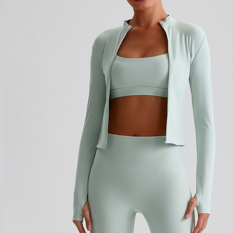 Custom Women Long Sleeve Gym Top Fitness Autumn Sports Ladies Stand Collar Full Zip up Yoga Tight Jacket