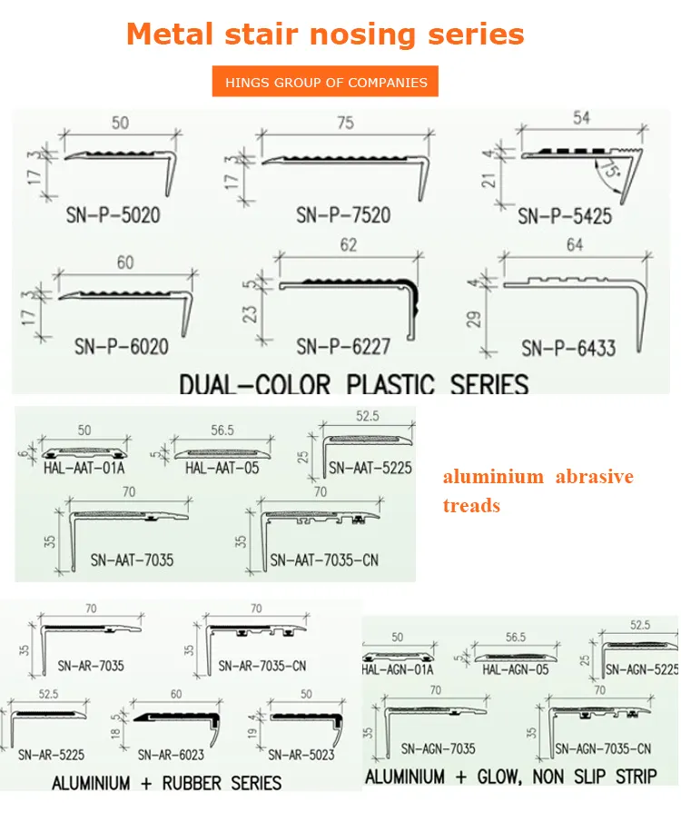 Custom angle corner edge step stair nosing anti-slip aluminum metal pvc plastic rubber trim edge protector