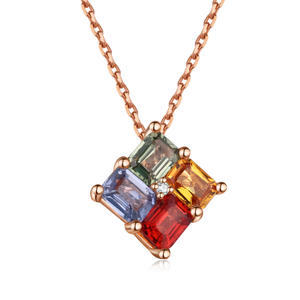 Pendentifs géométriques en saphir taille émeraude plaqués or rhodié 18 carats certifiés GIA, personnalisés en gros, cadeau de Noël - Product Image 1