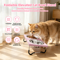 Gamelles surélevées pliables en métal léger et durable pour chats, forme carrée, avec deux bols en acier inoxydable anti-vomissement