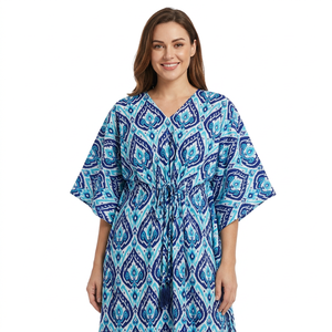 Kaftan en coton écologique traditionnel africain pour femme, col en V, manches courtes, respirant, moulant, à volants et pompons, vente en gros - Product Image 1