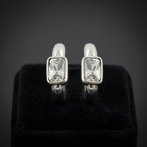 Art Palace 925 Silver <b>Emerald</b> Cut Crystal <b>Stud</b> Earrings Classic Geometric Bezel Setting Women's Everyday Wear Jewelry - Product Image 1