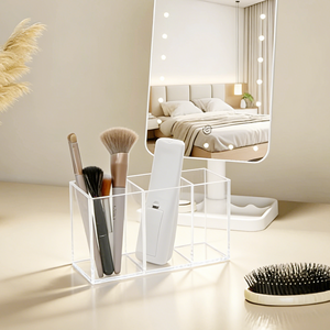 Organizzatori in Acrilico, Portapenne e Matite a 3 Scomparti, Organizzatore per Cancelleria da Scrivania e Pennelli da Trucco, Vendita all'Ingrosso OEM - Product Image 3