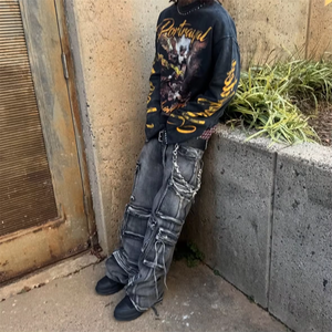 Camisetas de algodón oversize de manga larga DIHUI con hombros caídos, corte francés, dobladillo con pedrería y lavado vintage, tamaño personalizado - Product Image 4