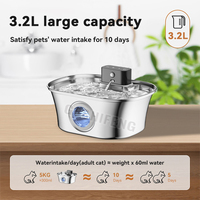 Fontaine à eau intelligente pour animaux de compagnie en acier inoxydable Source Factory, capteur infrarouge silencieux, grande capacité de 3,2 L, distributeur d'eau pour chats et chiens