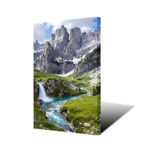 Cuadro en lienzo con paisaje de cascada Majestic Peak, <span class=keywords><strong>río</strong></span> turquesa, pradera <span class=keywords><strong>verde</strong></span>, póster de naturaleza, decoración para el hogar, oficina, hotel - Product Image 5