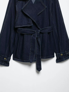 Cappotto <span class=keywords><strong>Trench</strong></span> in Denim Traspirante con Bottoni e Cintura per <span class=keywords><strong>Donna</strong></span> Primavera 2025 Design <span class=keywords><strong>Corto</strong></span> e Ampio Casual - Product Image 2