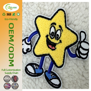 GRS Certified Colorful Stability Cartoon Star man Embroidery Patch Iron on Backing chenille embroidery patches for T-shirt - Product Image 1