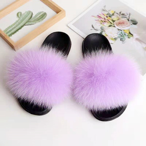 Colorato da <span class=keywords><strong>bambina</strong></span> in <span class=keywords><strong>pelliccia</strong></span> di volpe per pantofole per estate autunno vera <span class=keywords><strong>pelliccia</strong></span> di volpe scivola <span class=keywords><strong>blu</strong></span> infradito sandali antiscivolo - Product Image 4