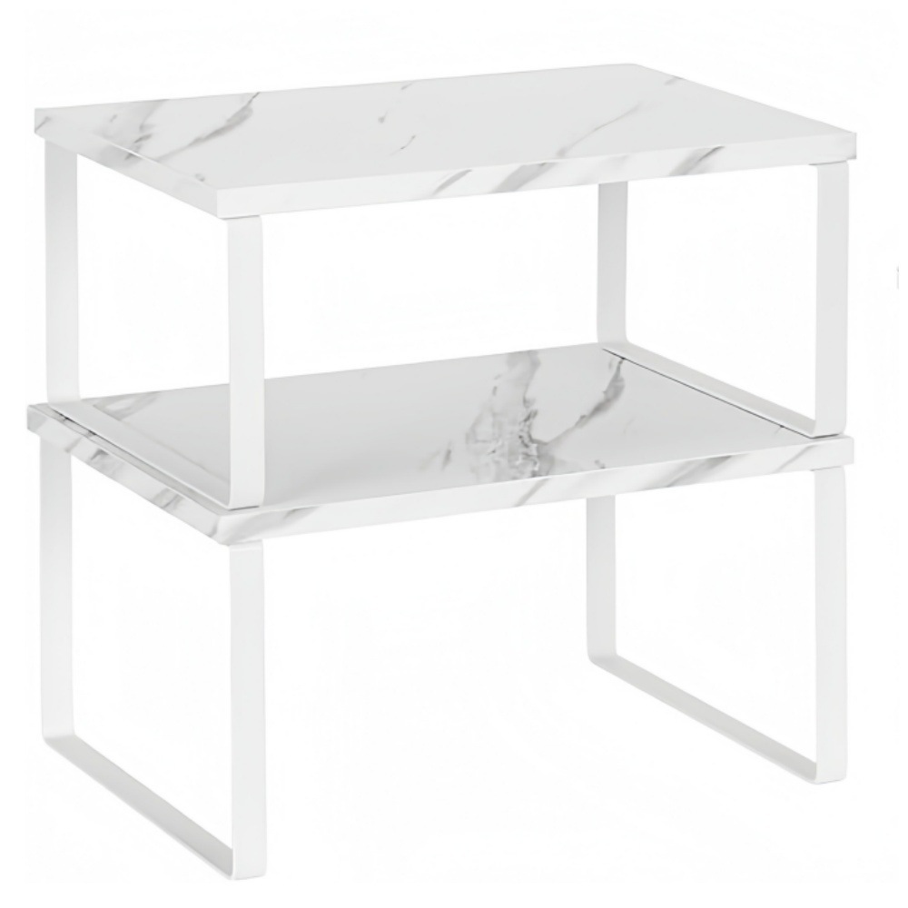 Marble-patterned white iron frame two-piece set