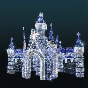 Large outdoor multi color led christmas castle with lights motif display