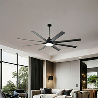 Ventilateur de plafond LED moderne en aluminium de 72 pouces avec 8 pales, télécommande, moteur DC, 6 vitesses, intensité variable, pour salon