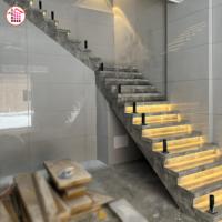 Marches d'escalier en marbre gris poli antidérapantes, taille personnalisée, escalier en pierre naturelle avec bande LED, marches d'escalier en marbre gris foncé
