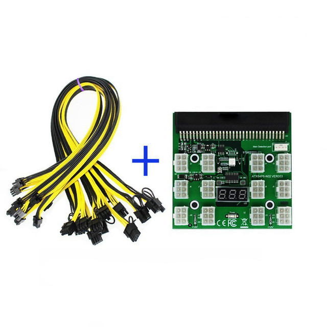 PCI-E 12V 64Pin to 12x 6Pin Power Supply Server Adapter Breakout Board w 12Pcs 6Pin Power Cable for HP 1200W 750W PSU GPU Mining