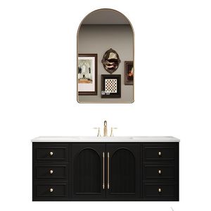 Mueble de baño retro francés con lavabo integrado de cerámica curvada en caliente y combinación de lavabo y mueble. - Product Image 5