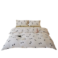 Parure de lit 4 pièces en coton lavé imprimé chiens mignons, draps-housses de dessin animé avec 4 attaches