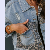 Manteau en jean imprimé guépard déchiré à manches longues délavé à la mode pour femmes veste en jean léopard boutonné en détresse