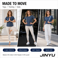 Kaos Yoga Lengan Pendek Kerah Bulat Berbahan Katun Poliester Lyocell Non-Toksik, Grosir Kustom, Sentuhan Lembut, Bernapas, Cepat Kering