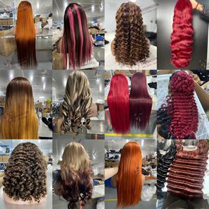 Parrucca all'ingrosso con frontale in pizzo HD grezzo, colore personalizzato 99J Rosso, <span class=keywords><strong>capelli</strong></span> umani <span class=keywords><strong>ricci</strong></span> vergini vietnamiti al 100% con cuticole allineate per donne nere - Product Image 3