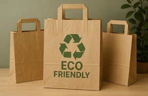 Sac de courses en papier kraft blanc avec poignée découpée, sac fourre-tout pour épicerie, sac d'emballage alimentaire - Product Image 4