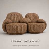 Zweisitzer-Sofa in Kamelbraun mit Chevron-Muster, Gepolstertes Sofa mit Geschwungenen Armlehnen, Abgerundetes Flaches Design für Zuhause